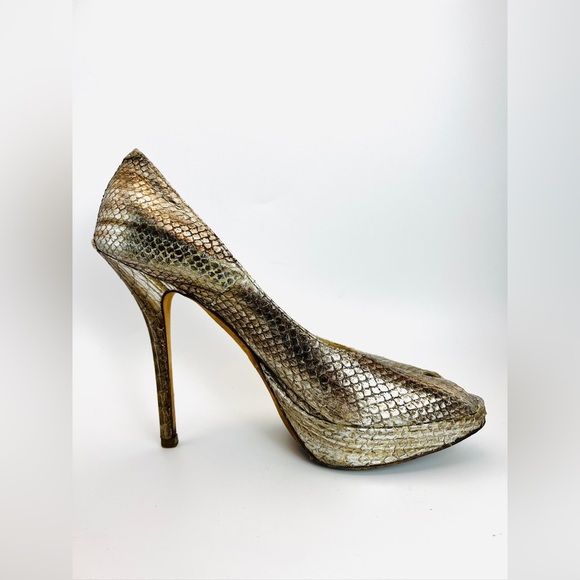 Christian Dior Platinum Snake Skin Peep-toe Heels 36 - Picture 7 of 15